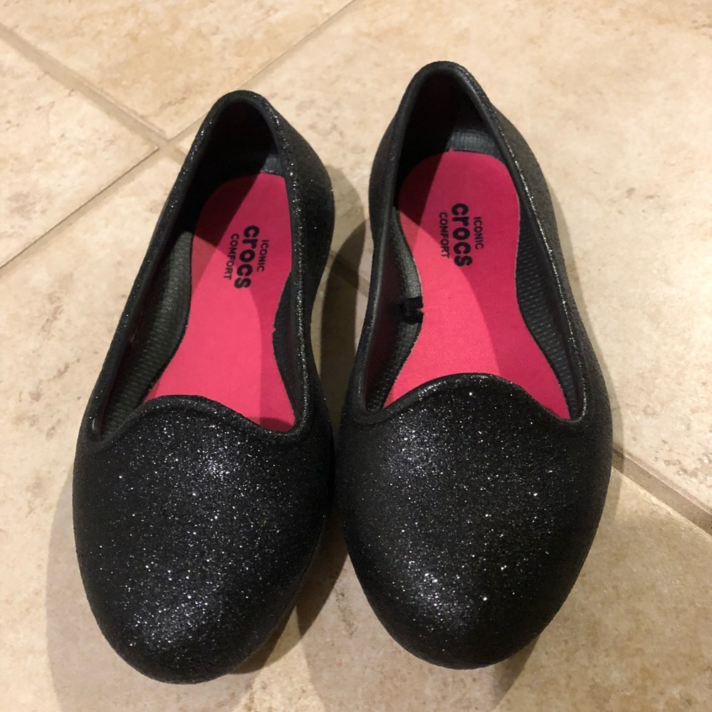Black glitter croc ballet flat